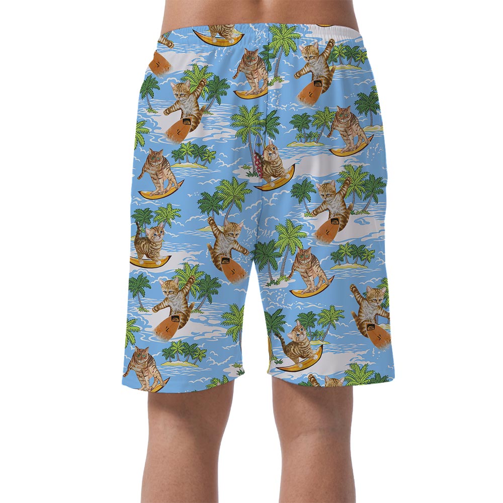 Matching Meow Pattern Hawaiian Shorts Men