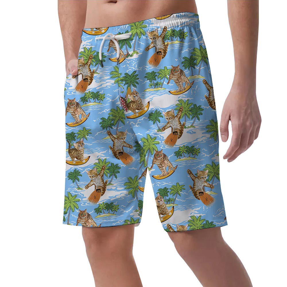 Matching Meow Pattern Hawaiian Shorts Men