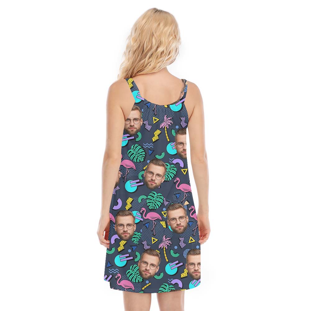 Custom Faces Flamingo Theme Hawaiian Cami Dress