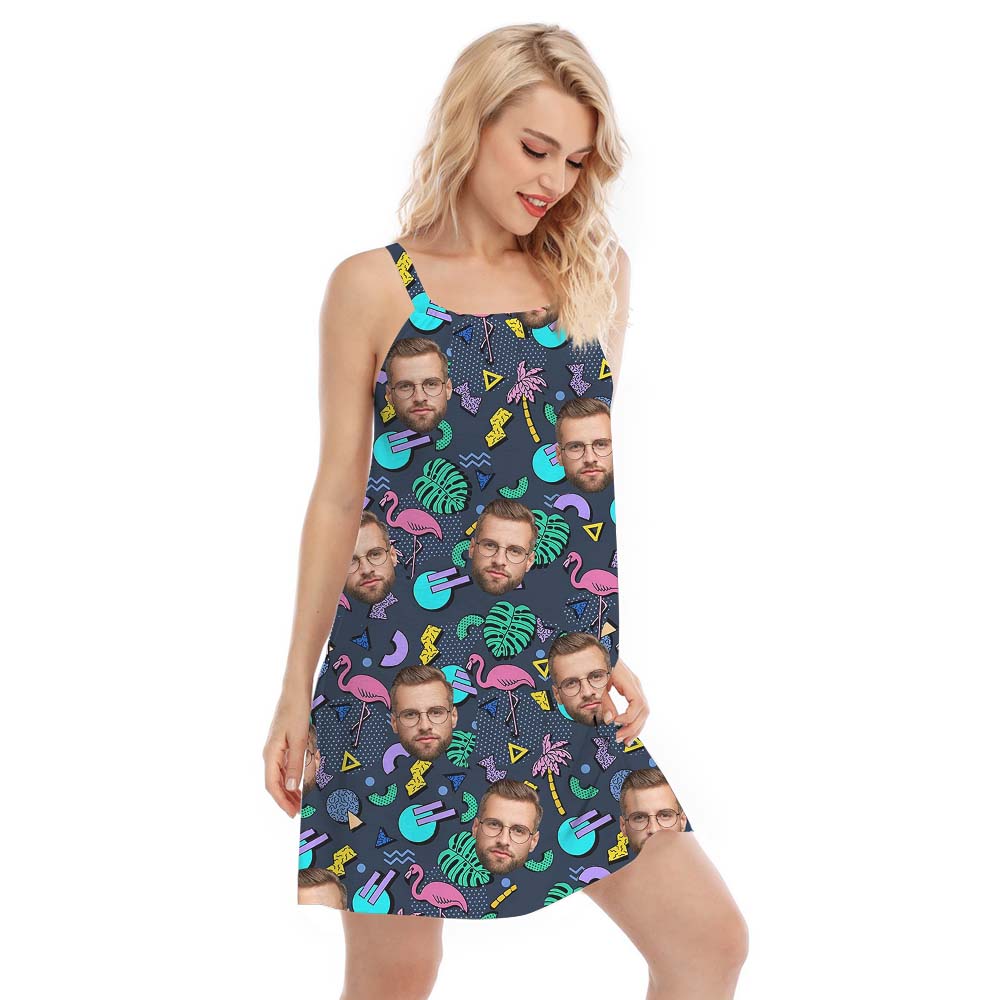 Custom Faces Flamingo Theme Hawaiian Cami Dress