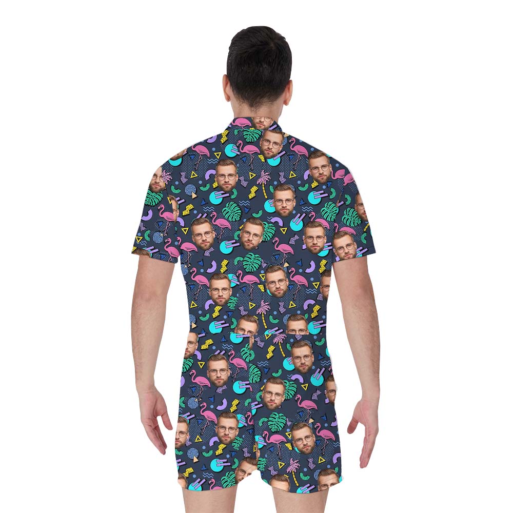 Group Custom Faces with Flamingos Men's Romper