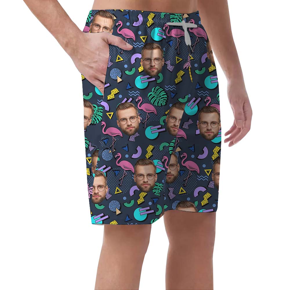 Custom Logo Flamingo Hawaiian Shorts with Faces