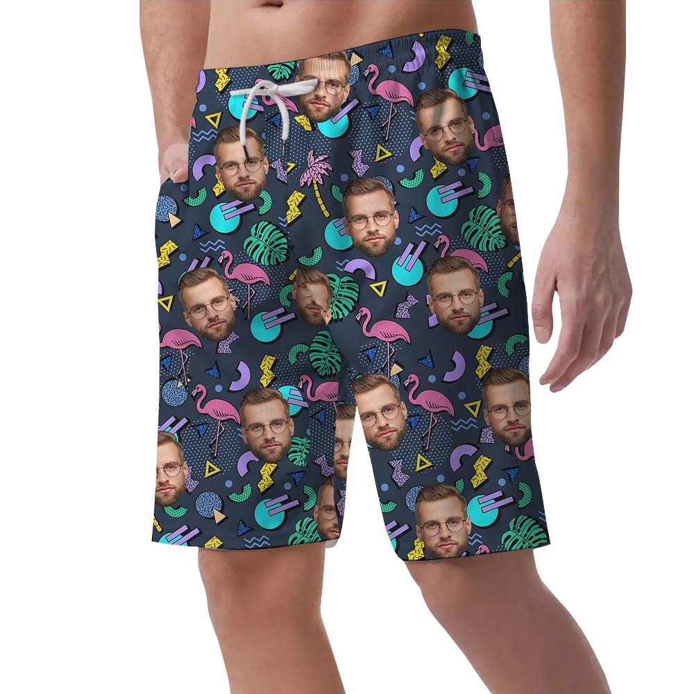 Custom Logo Flamingo Hawaiian Shorts with Faces