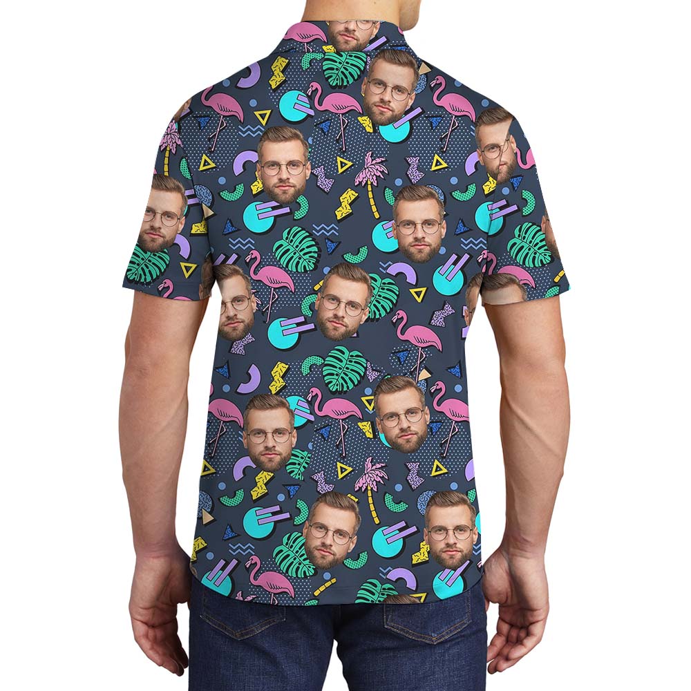 Couple's Faces on Flamingo Tropical Polo Shirts