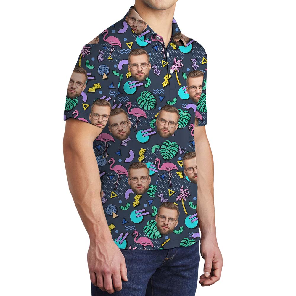 Couple's Faces on Flamingo Tropical Polo Shirts