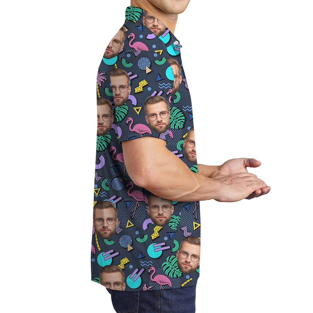 Couple's Faces on Flamingo Tropical Polo Shirts