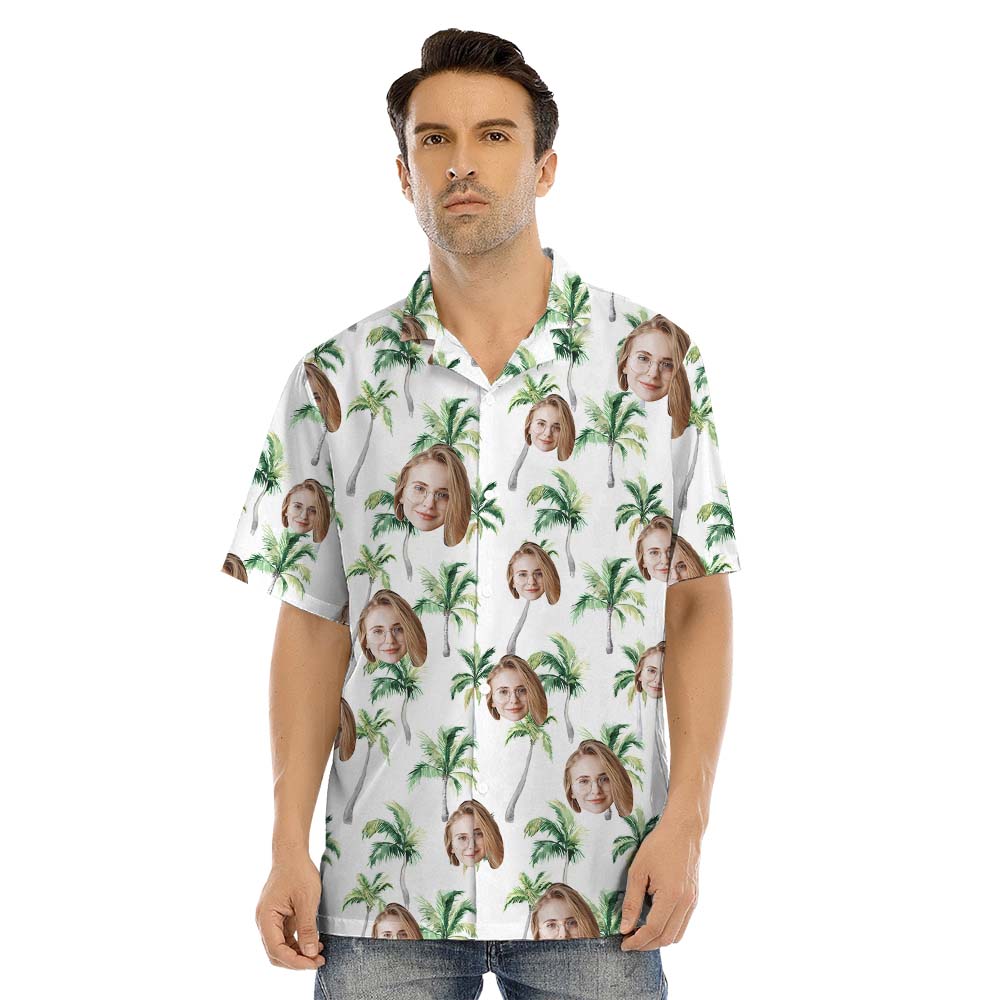 Matching Family White Palm Custom Hawaiian Shirt With Logos