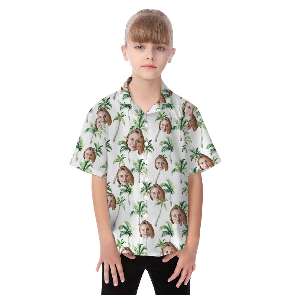 Matching Family White Palm Custom Hawaiian Shirt With Logos