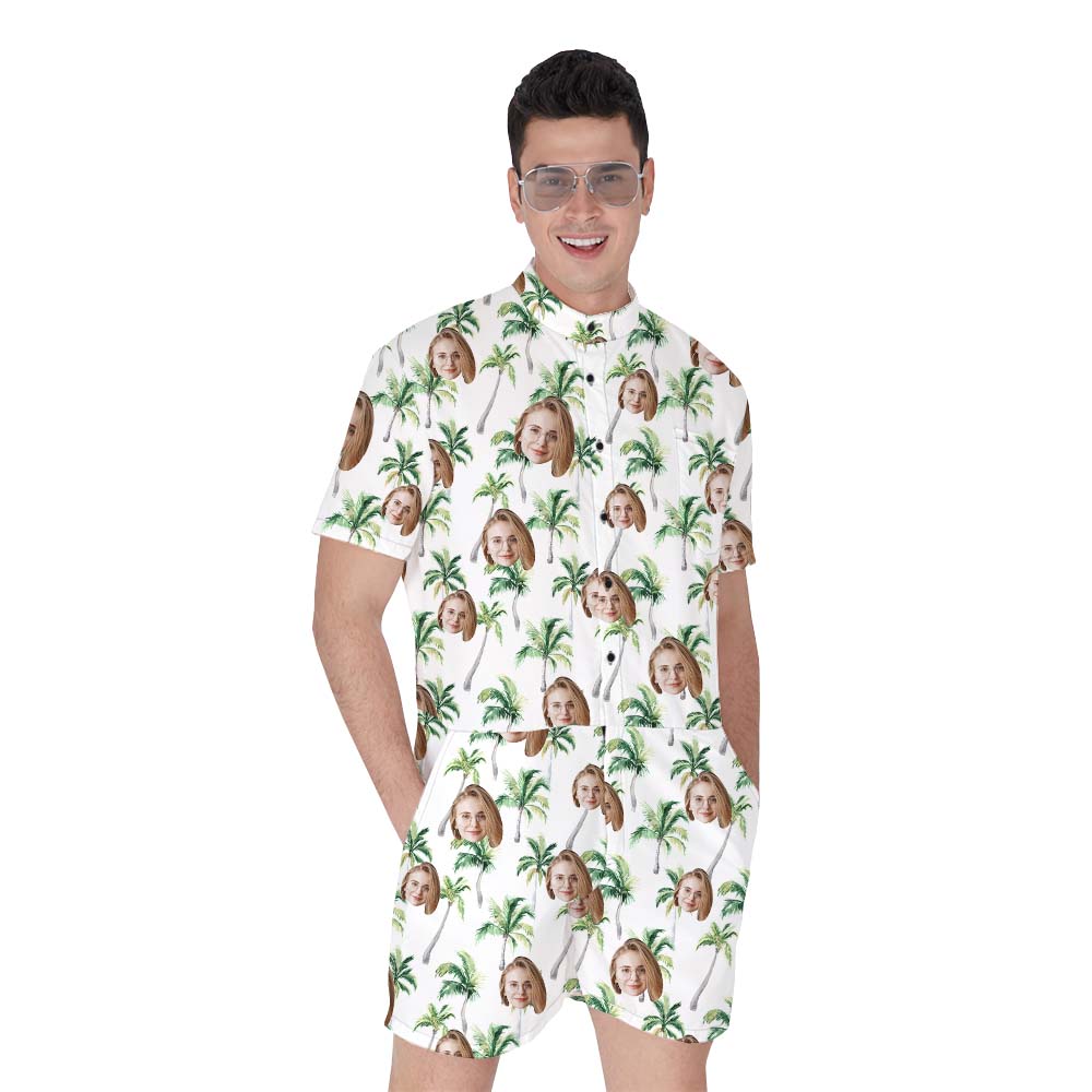 2 Faces Custom White Beach Hawaiian Men's Romper - variant image 1