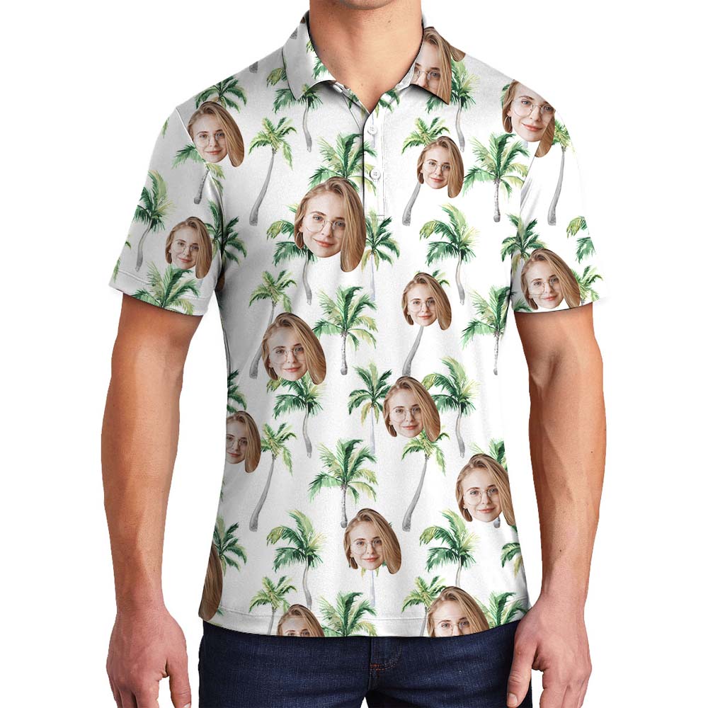 Tropical Custom 3 Faces White Palm Hawaiian Polo Shirts - variant image 1