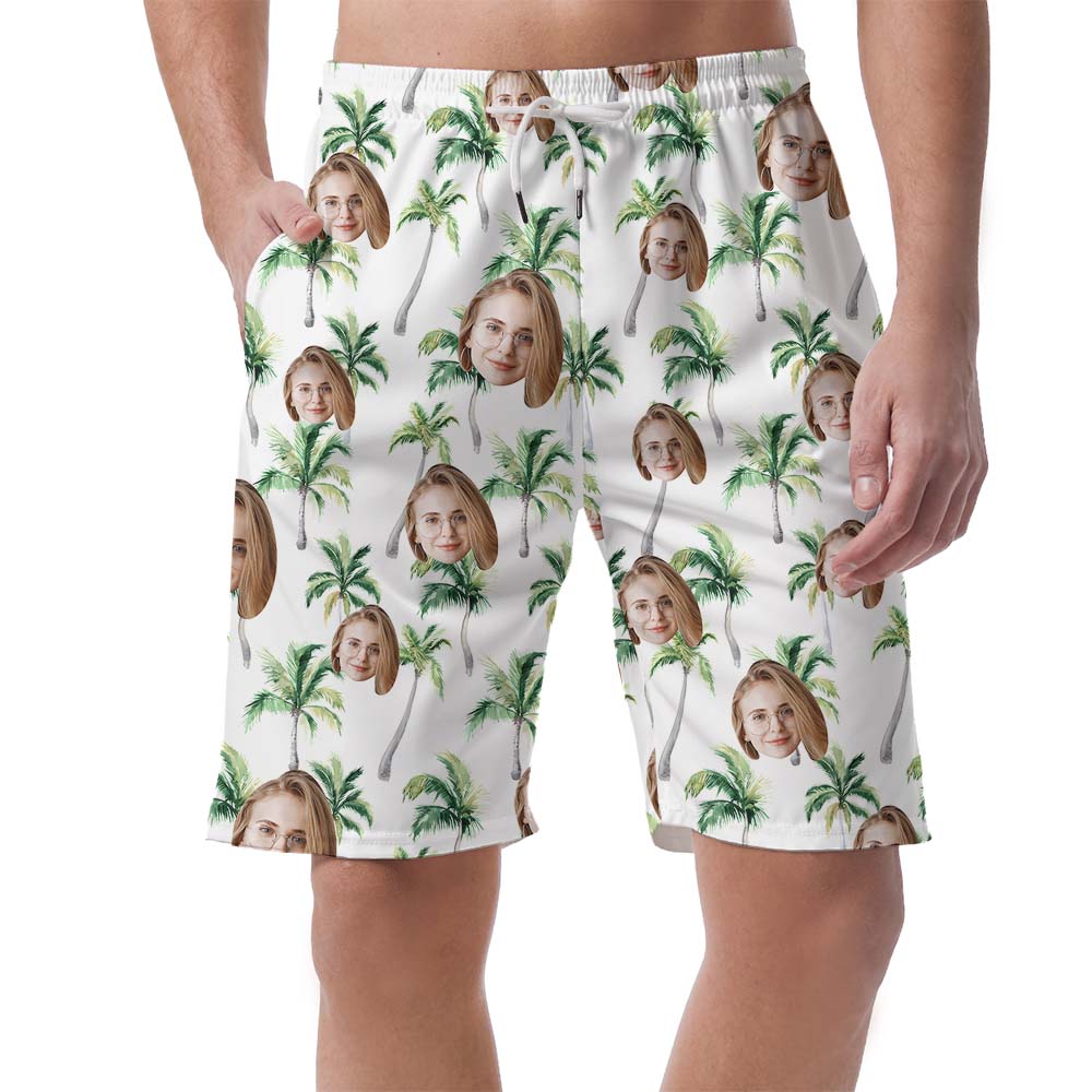 Custom Face White Palm Beach Hawaiian Shirt with Logo - variant image 1