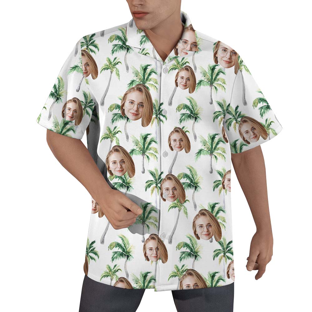 Custom Face White Palm Tree Hawaiian Shirt - variant image 1
