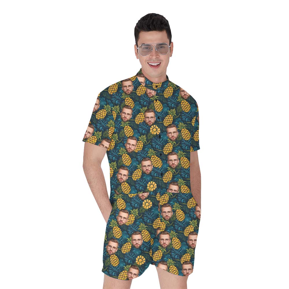 Tropical Custom Multi-Face Print Pineapple Hawaiian Romper - variant image 1