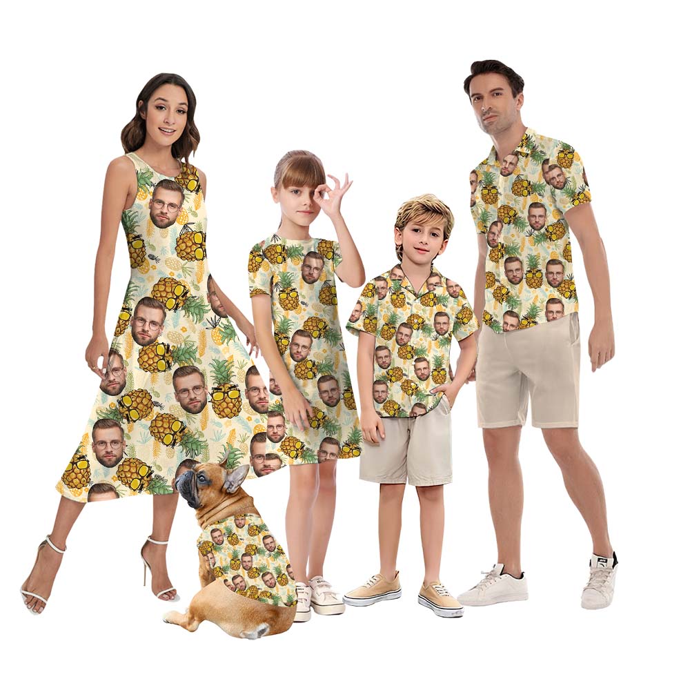 Custom Face Photo Pineapple Matching Family Hawaiian Outfits With Dog - variant image 1
