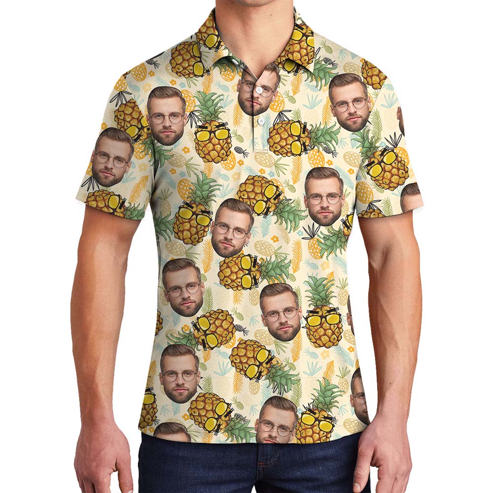 Personalized Face Pineapple Aloha Collared Polos - variant image 1