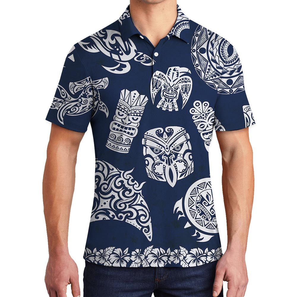 Tiki Print Matching Men's Hawaiian Polo - variant image 1