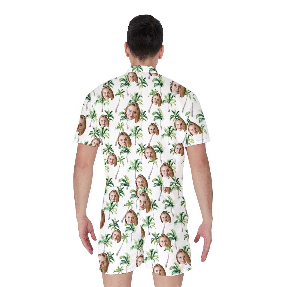 2 Faces Custom White Beach Hawaiian Men's Romper