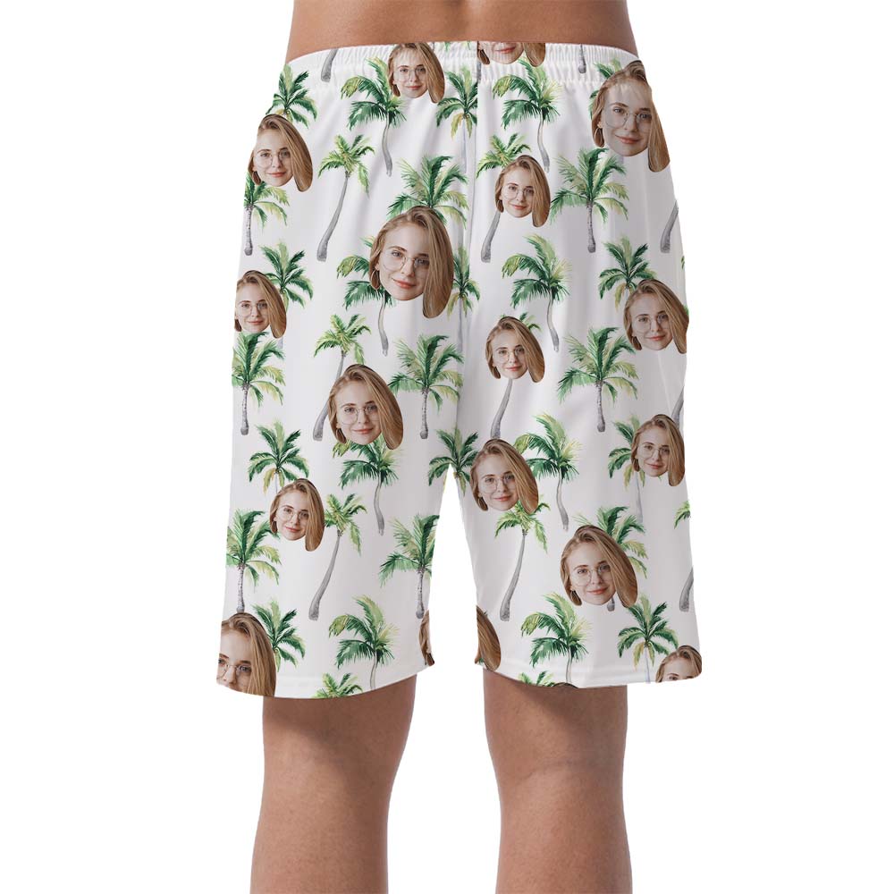 Custom Face White Palm Beach Hawaiian Shirt with Logo