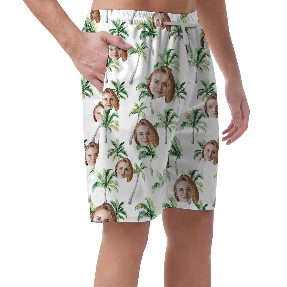 Custom Face White Palm Beach Hawaiian Shirt with Logo