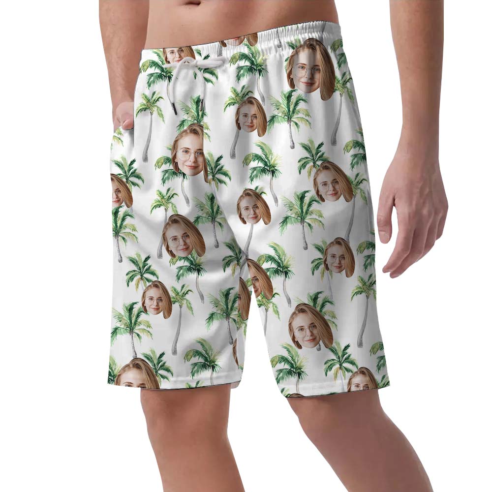 Custom Face White Palm Beach Hawaiian Shirt with Logo