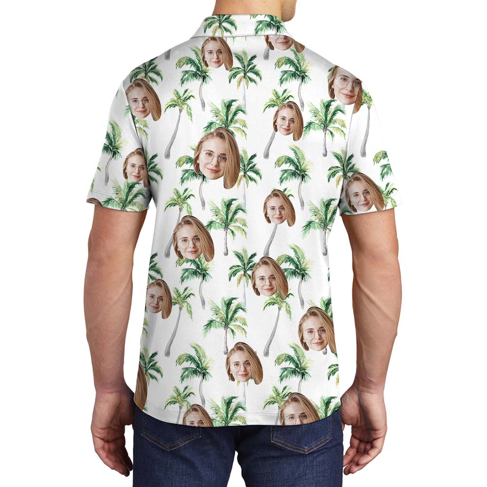 Tropical Custom 3 Faces White Palm Hawaiian Polo Shirts
