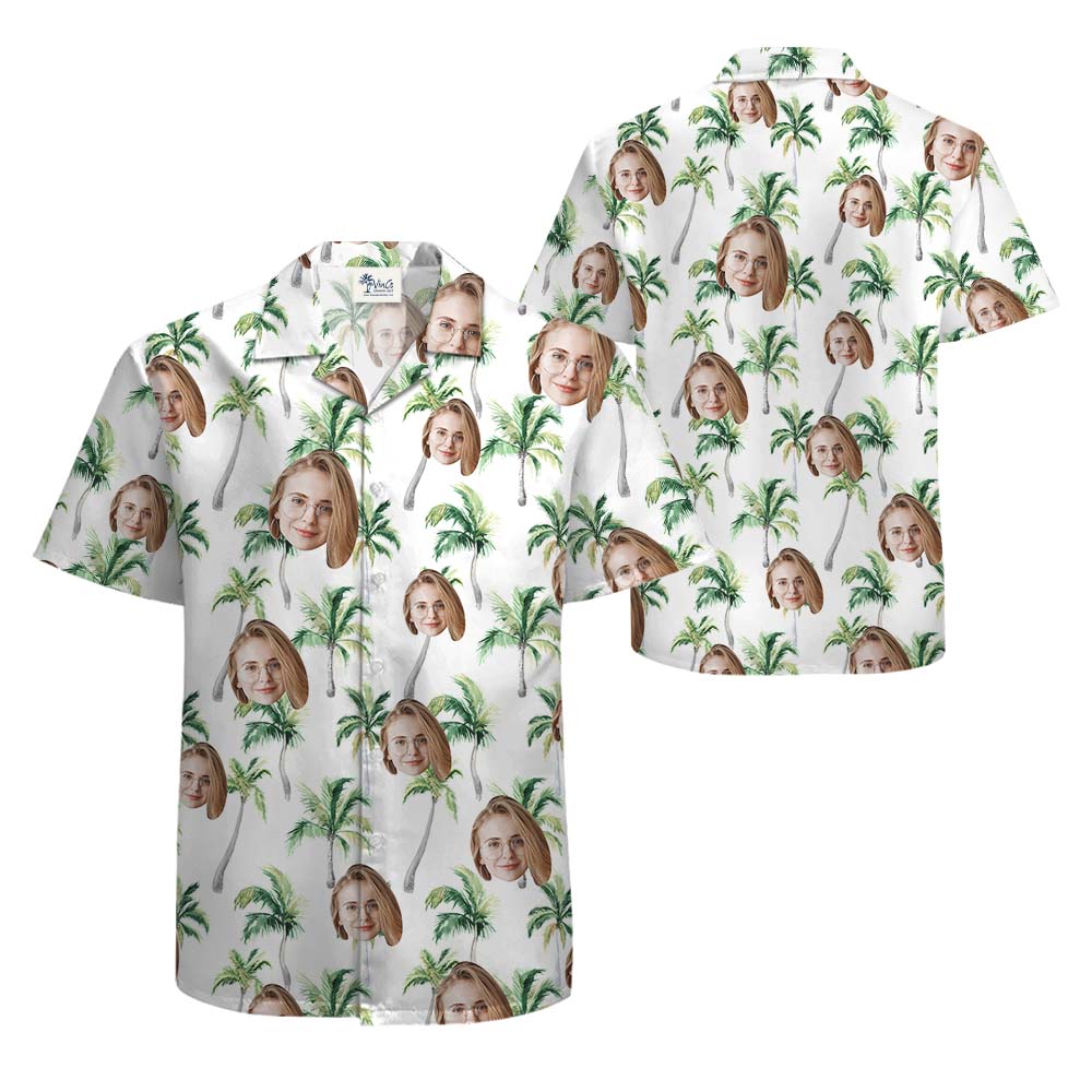 Custom Face White Palm Tree Hawaiian Shirt