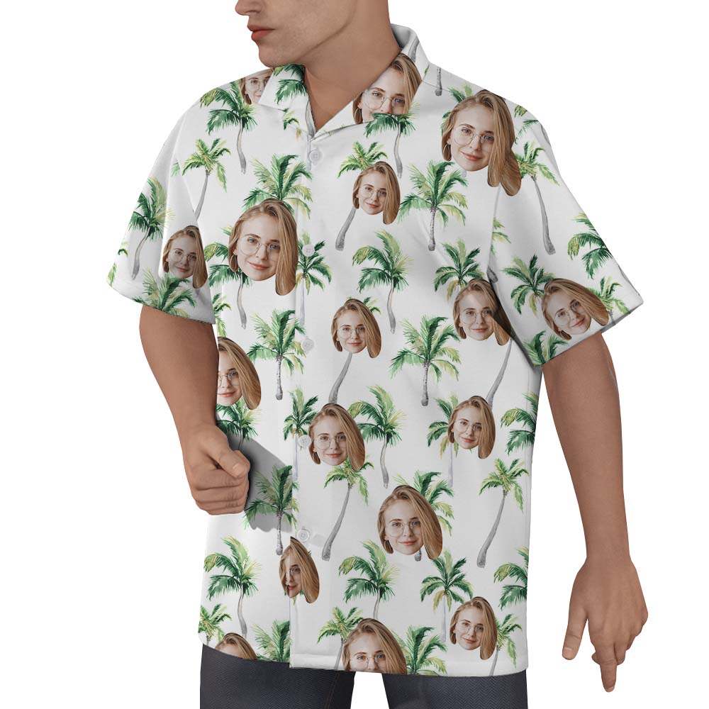 Custom Face White Palm Tree Hawaiian Shirt