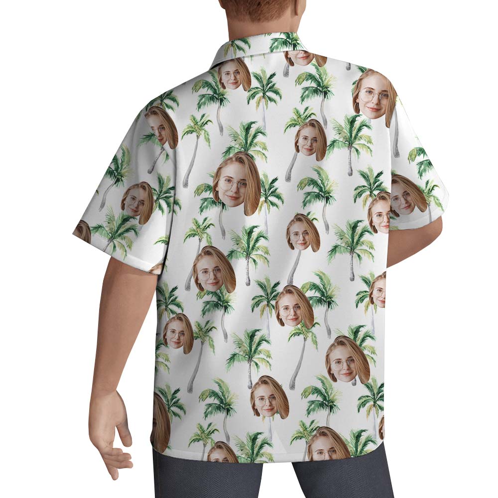 Custom Face White Palm Tree Hawaiian Shirt