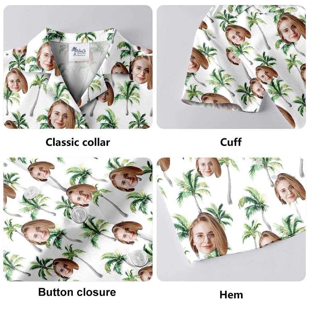 Custom Face White Palm Tree Hawaiian Shirt