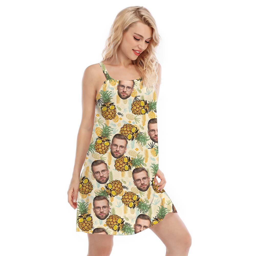 Face-Print Pineapple Tropical Cami Dress For Women
