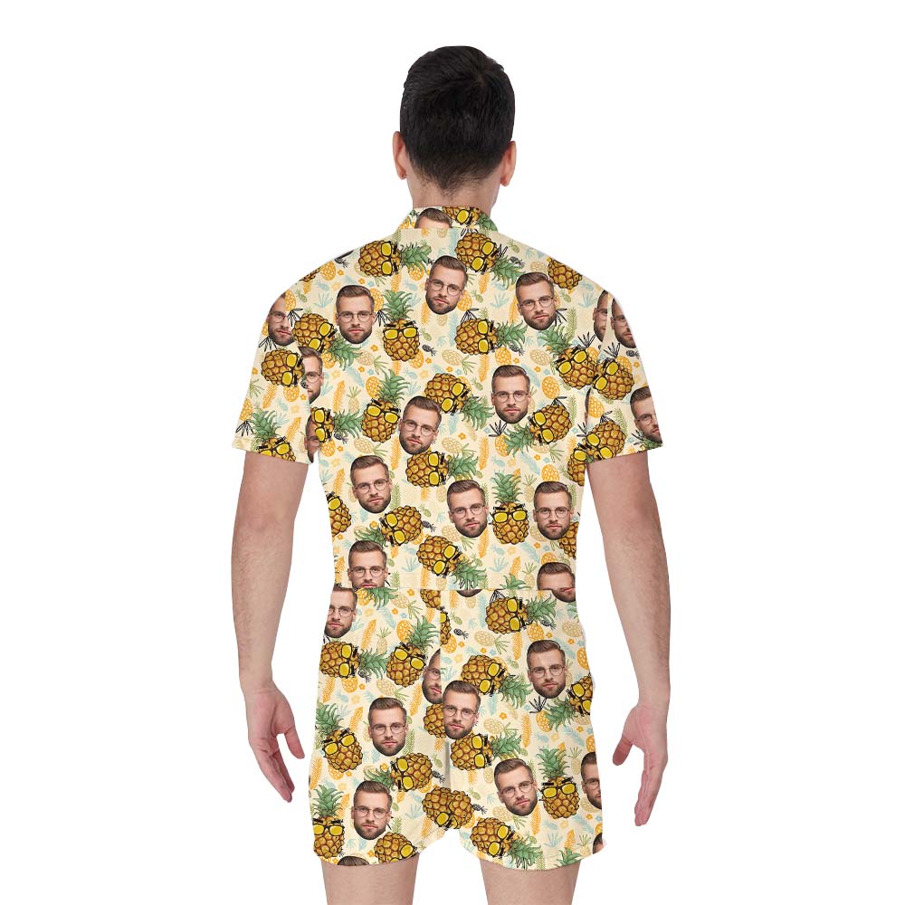 Hawaiian Pineapple Men's Romper with Custom Face