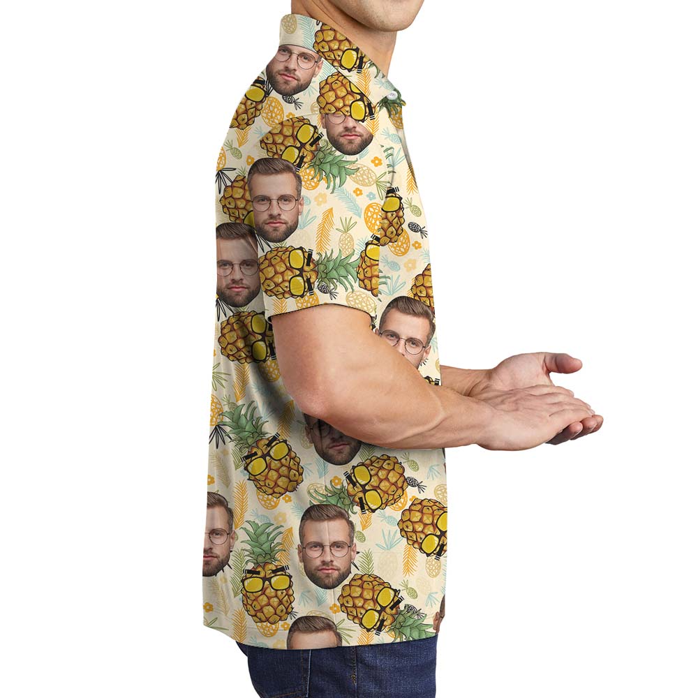 Personalized Face Pineapple Aloha Collared Polos