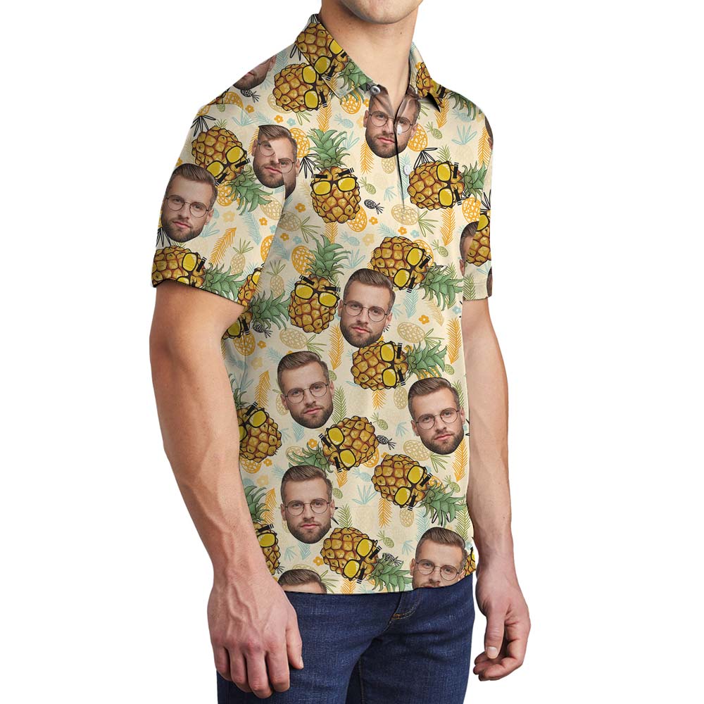 Personalized Face Pineapple Aloha Collared Polos