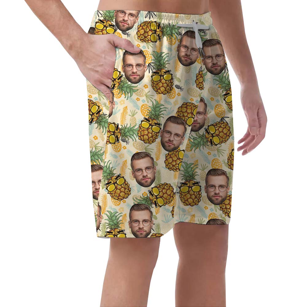 Customized Pineapple Print Face Men's Beach Shorts