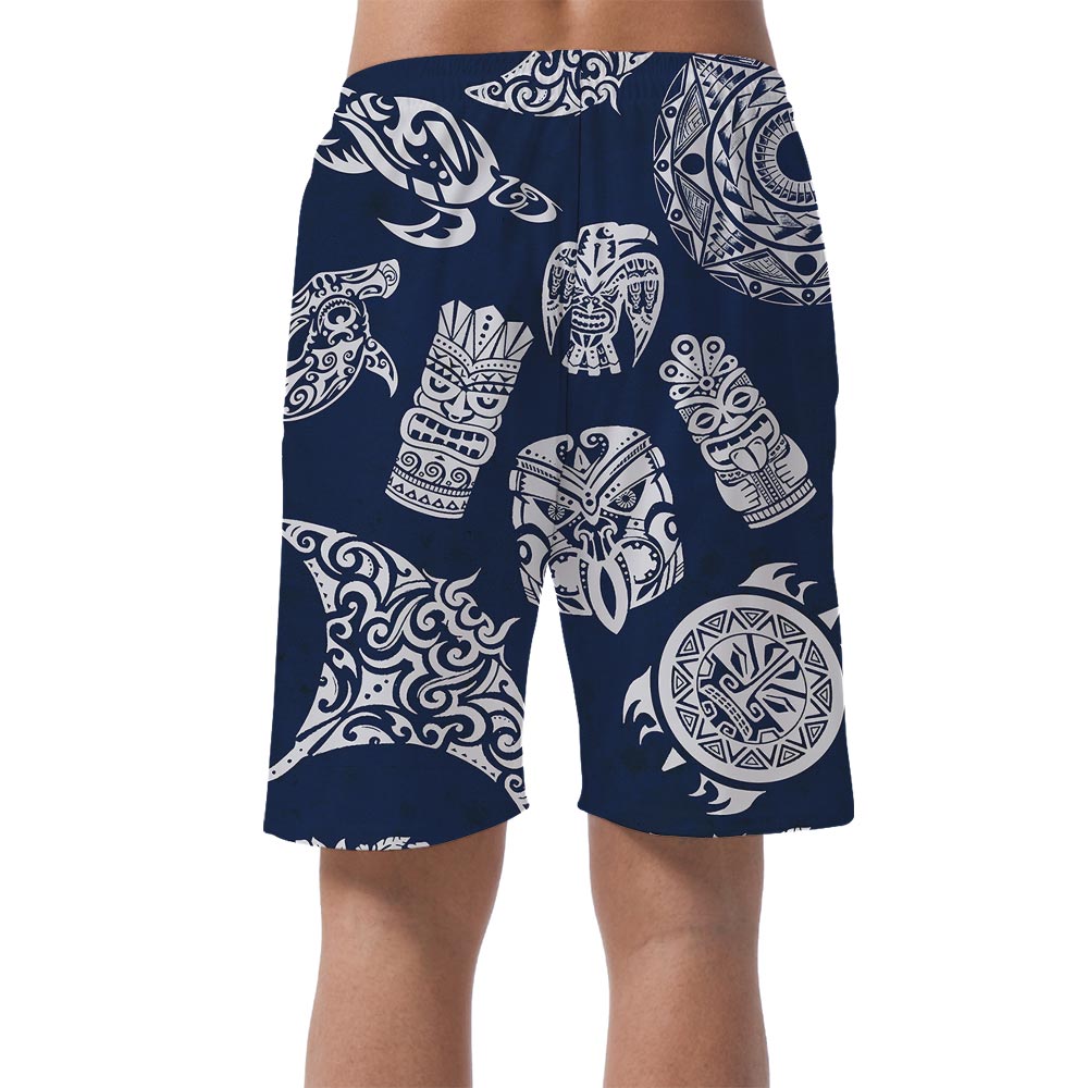 Hawaiian Beach Shorts Men With Tiki Pattern