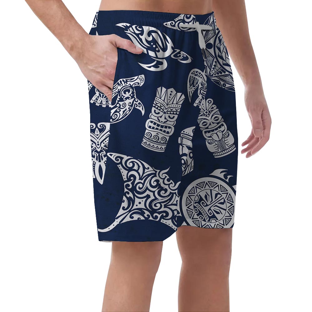 Hawaiian Beach Shorts Men With Tiki Pattern