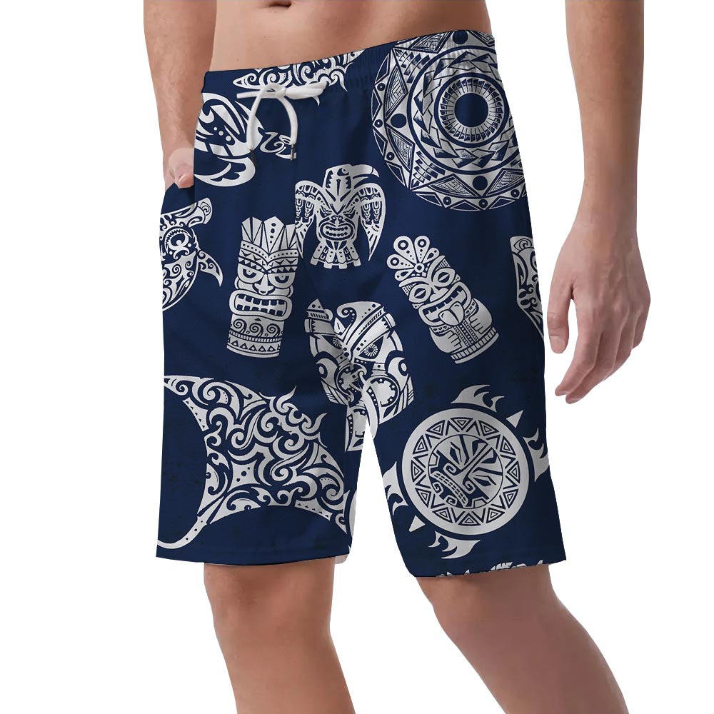 Hawaiian Beach Shorts Men With Tiki Pattern