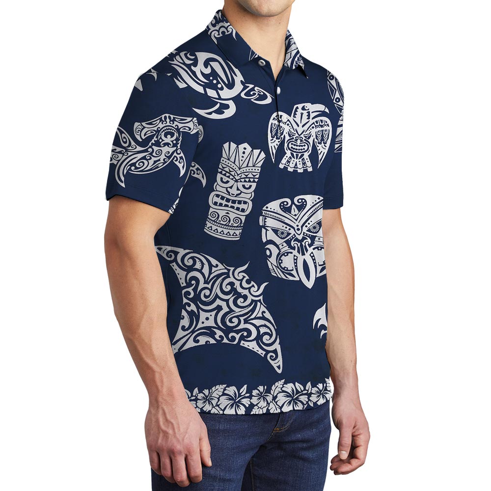 Tiki Print Matching Men's Hawaiian Polo