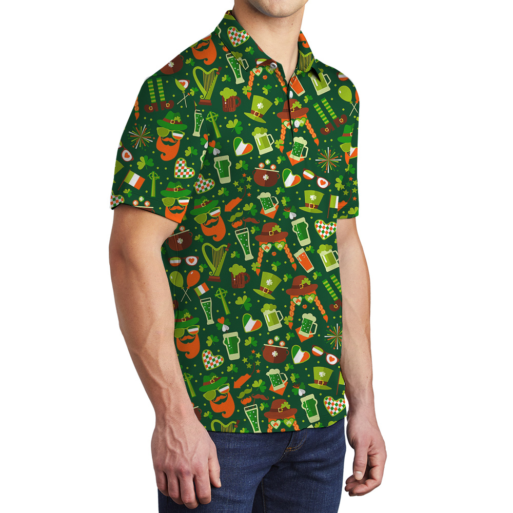 Kiss me Im Irish St Patrick Day Hawaiian Polo Shirt for Men