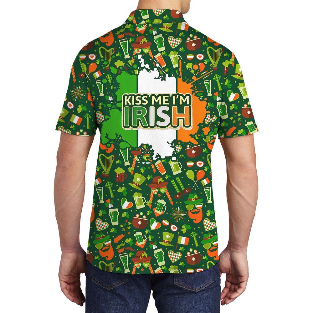 Kiss me Im Irish St Patrick Day Hawaiian Polo Shirt for Men