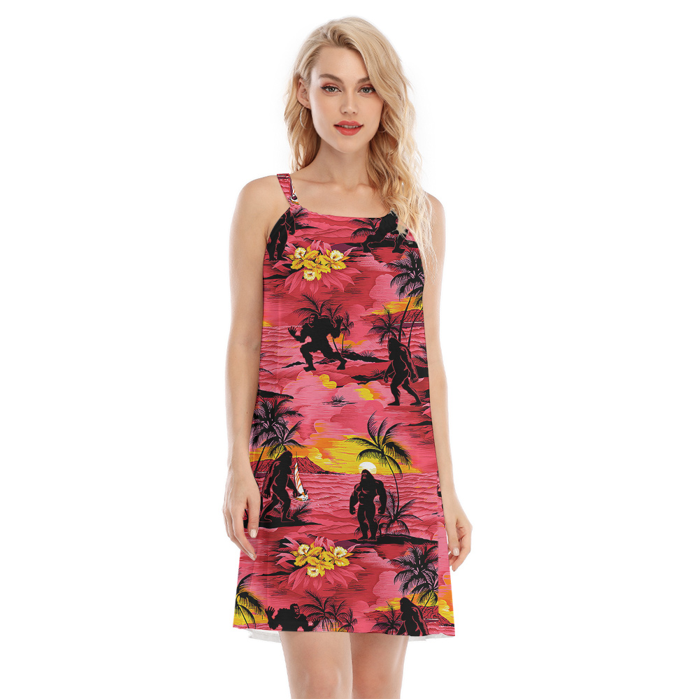 Tropical Sunset Beach Theme Sasquatch Red Cami Dress - variant image 1