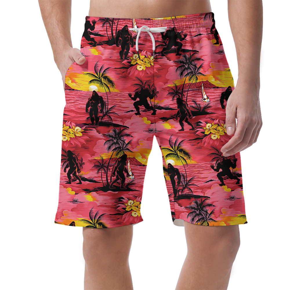 Tropical Islands Sasquatch Palm Trees Hawaiian Beach Shorts For Men - variant image 1