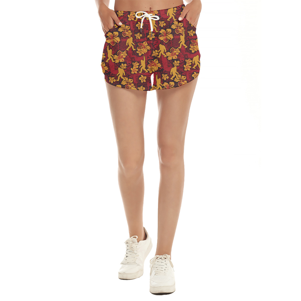 Sasquatch Vintage Hibiscus Red Hawaiian Beach Shorts For Women - variant image 1