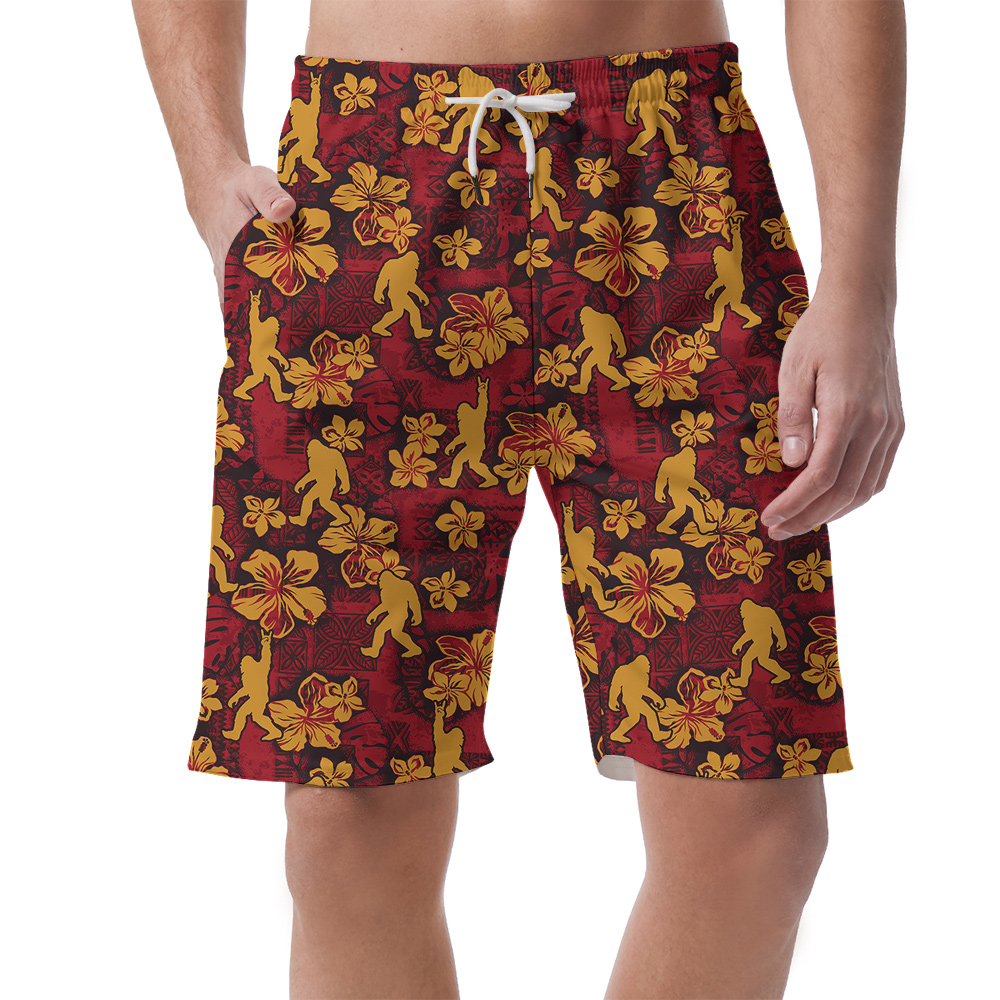 Cool Bigfoot Hibiscus Classic Red Hawaiian Beach Shorts For Men - variant image 1