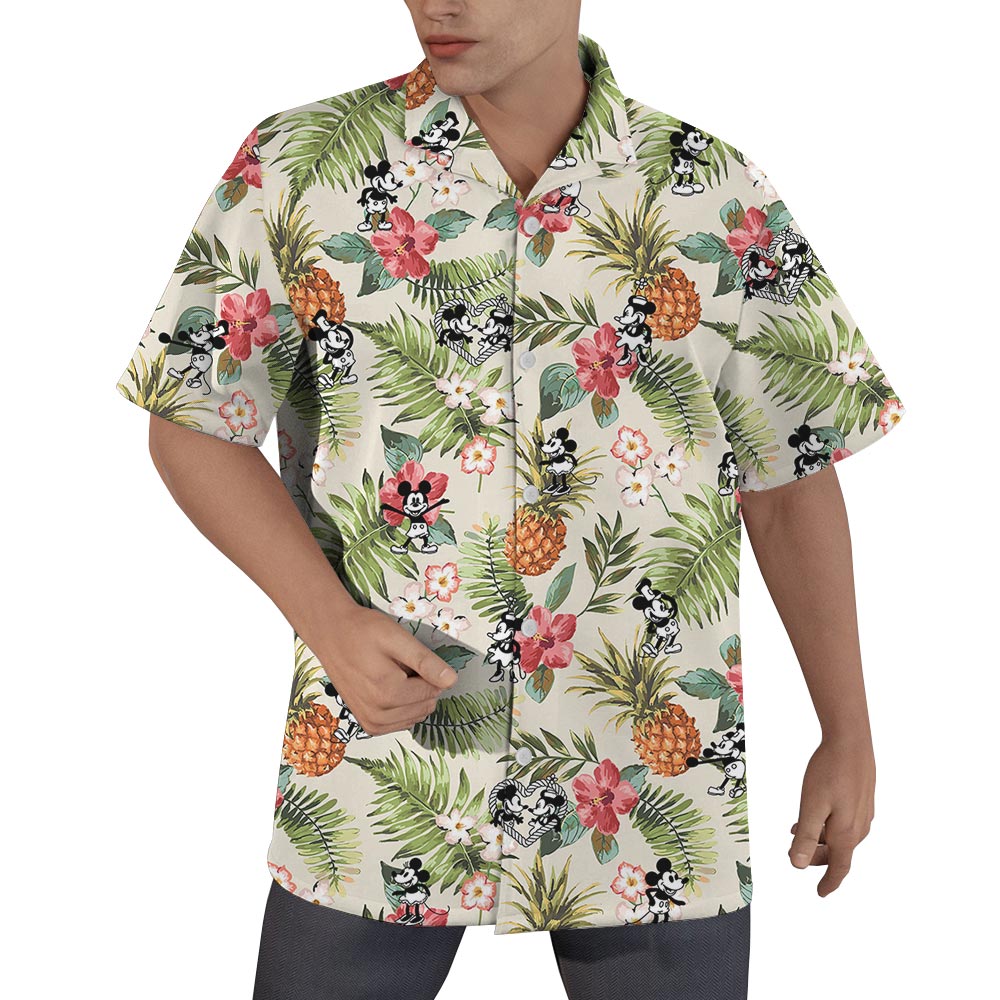 Hibiscus Pineapple Mickey Mouse Hawaiian Shirt Steamboat Willie - variant image 1