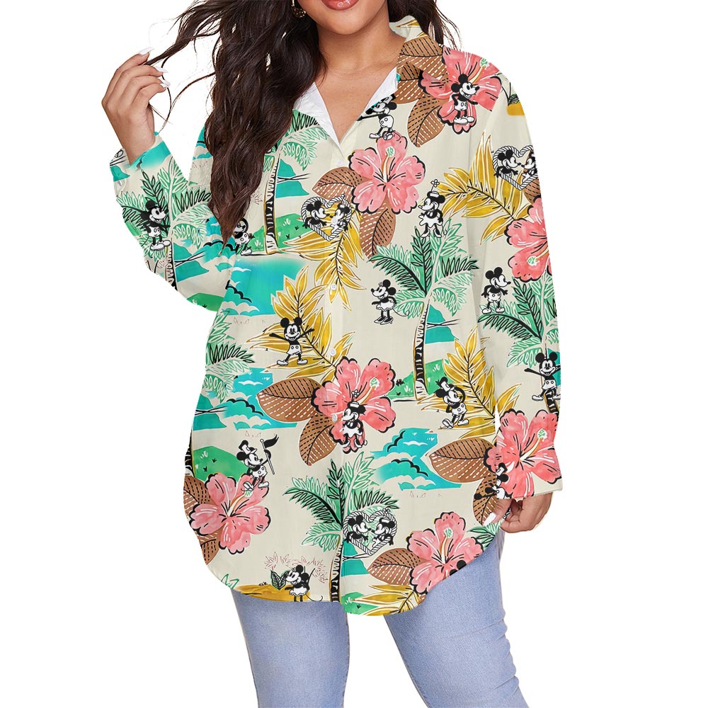 Funny Mickey Mouse Plus Size Women's Hawaiian Shirt Steamboat Willie - variant image 1