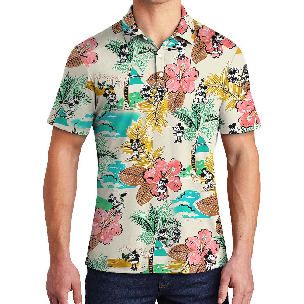 Cool Mickey Mouse Steamboat Willie Hawaiian Polo Shirt Men - variant image 1