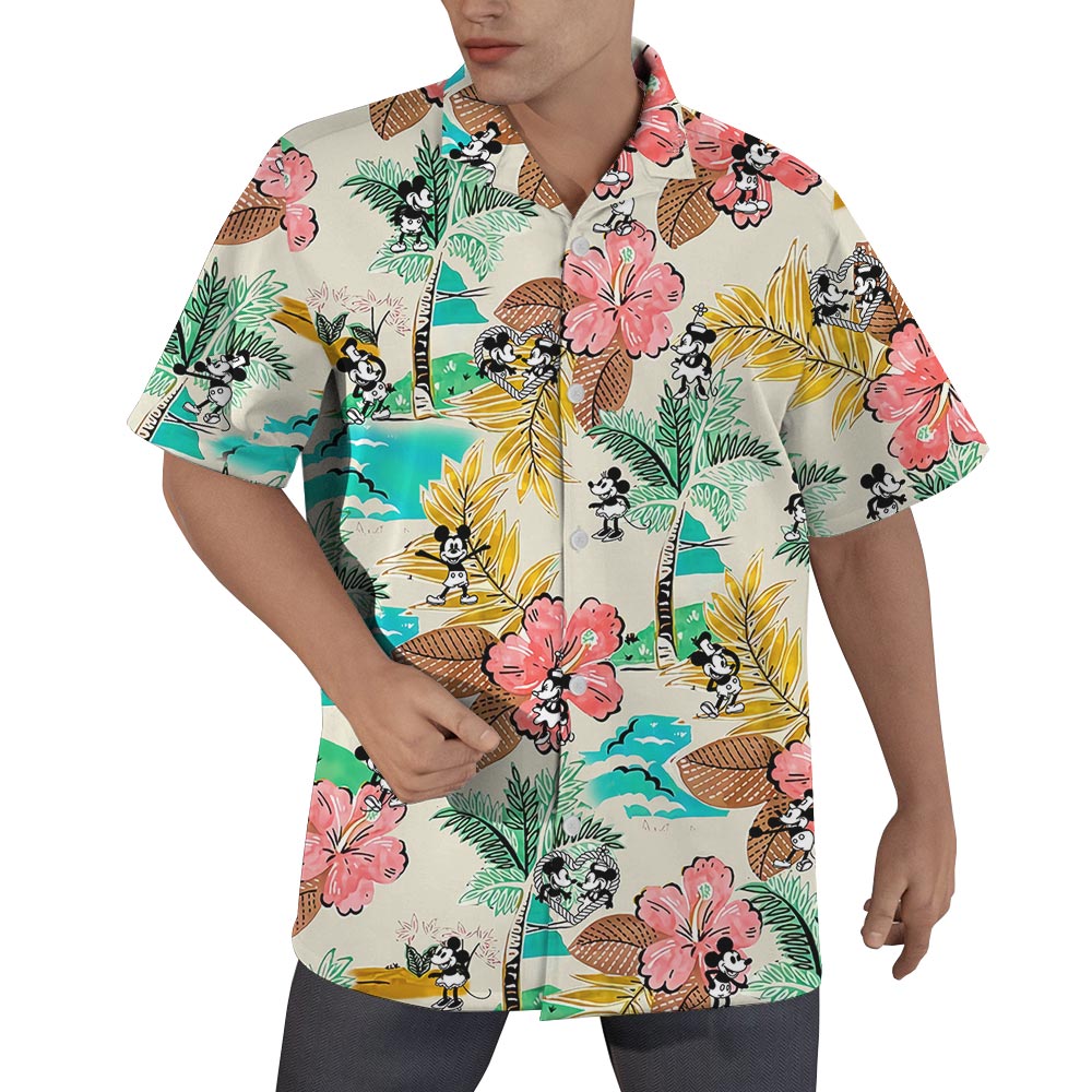 Steamboat Willie Mickey Minnie Flower Hawaiian Shirt For Men - variant image 1