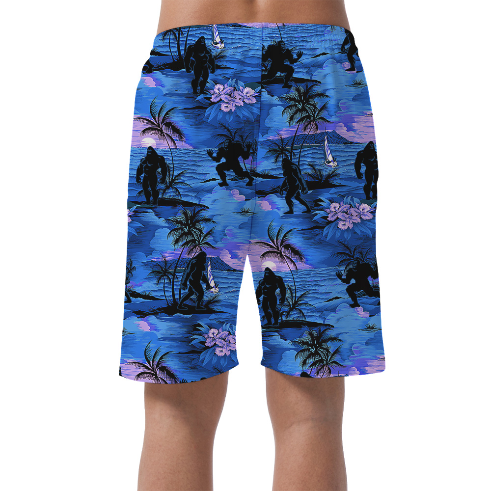 Tropical Islands Palm Trees Sunset Beach Bigfoot Navy Hawaiian Beach Shorts For Men