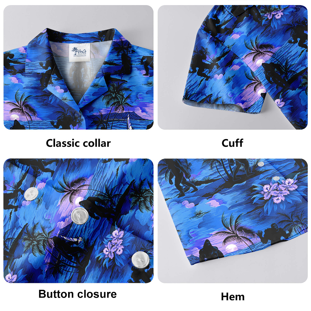 Navy Tropical Islands Palm Trees Bigfoot Hawaiian Shirt